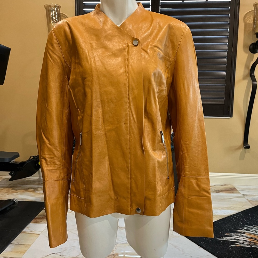 Lafayette 148 mustard yellow 100% leather jacket size 12